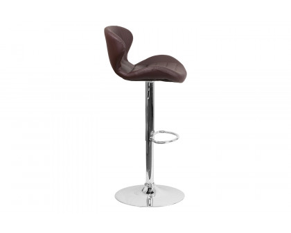 BLNK™ Francis Vinyl Adjustable Height Bar Stool with Curved Back and Chrome Base - Brown