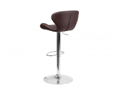 BLNK™ Francis Vinyl Adjustable Height Bar Stool with Curved Back and Chrome Base - Brown