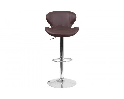 BLNK™ Francis Vinyl Adjustable Height Bar Stool with Curved Back and Chrome Base - Brown