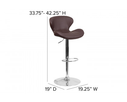 BLNK™ Francis Vinyl Adjustable Height Bar Stool with Curved Back and Chrome Base - Brown