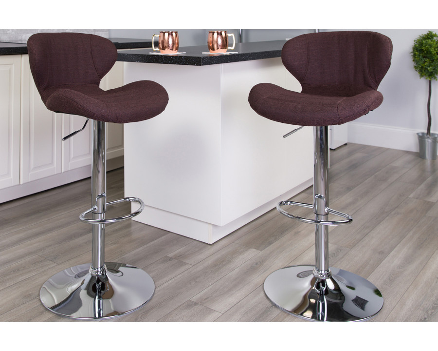 BLNK - Contemporary Fabric Adjustable Height Bar Stool with Curved Back and Chrome Base