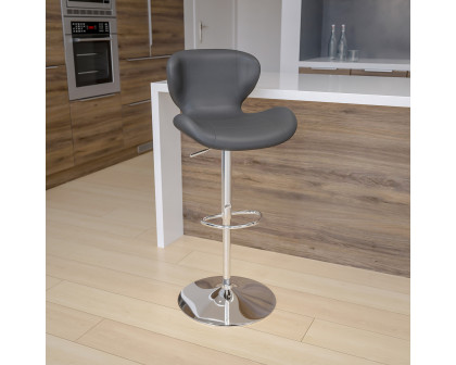 BLNK Francis Vinyl Adjustable Height Bar Stool with Curved Back and Chrome Base