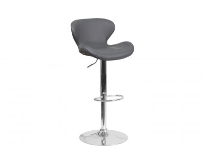 BLNK™ Francis Vinyl Adjustable Height Bar Stool with Curved Back and Chrome Base - Gray