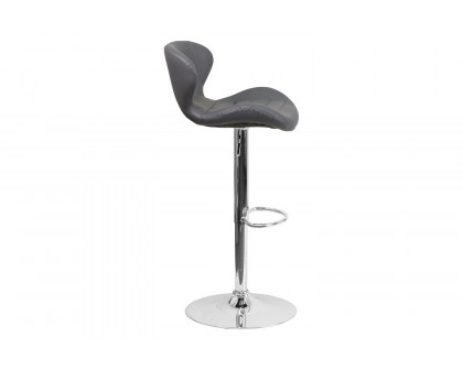 BLNK™ Francis Vinyl Adjustable Height Bar Stool with Curved Back and Chrome Base - Gray