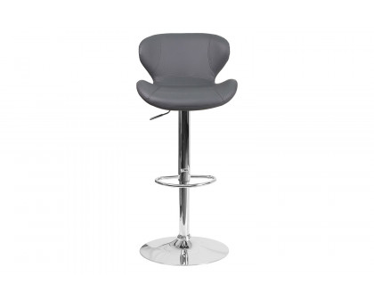 BLNK™ Francis Vinyl Adjustable Height Bar Stool with Curved Back and Chrome Base - Gray