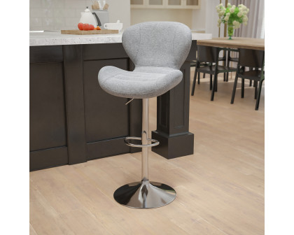 BLNK Francis Fabric Adjustable Height Bar Stool with Curved Back and Chrome Base