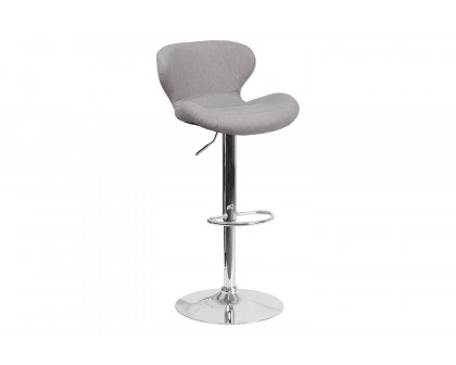 BLNK Francis Fabric Adjustable Height Bar Stool with Curved Back and Chrome Base - Gray