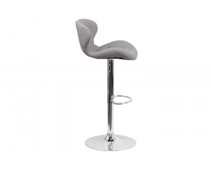 BLNK Francis Fabric Adjustable Height Bar Stool with Curved Back and Chrome Base - Gray