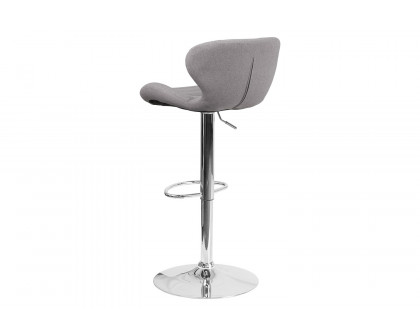 BLNK Francis Fabric Adjustable Height Bar Stool with Curved Back and Chrome Base - Gray