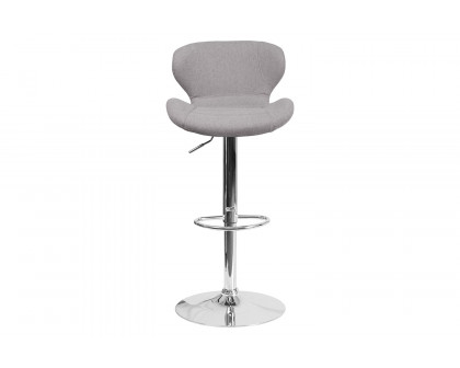 BLNK Francis Fabric Adjustable Height Bar Stool with Curved Back and Chrome Base - Gray