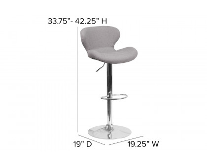 BLNK Francis Fabric Adjustable Height Bar Stool with Curved Back and Chrome Base - Gray