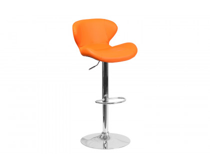 BLNK Francis Vinyl Adjustable Height Bar Stool with Curved Back and Chrome Base - Orange