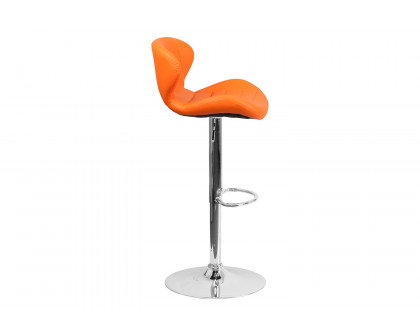 BLNK Francis Vinyl Adjustable Height Bar Stool with Curved Back and Chrome Base - Orange