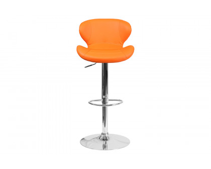 BLNK Francis Vinyl Adjustable Height Bar Stool with Curved Back and Chrome Base - Orange