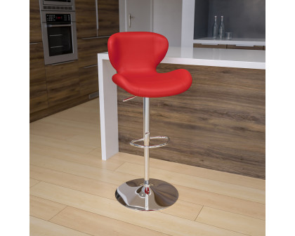 BLNK Francis Vinyl Adjustable Height Bar Stool with Curved Back and Chrome Base