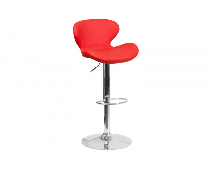 BLNK Francis Vinyl Adjustable Height Bar Stool with Curved Back and Chrome Base - Red