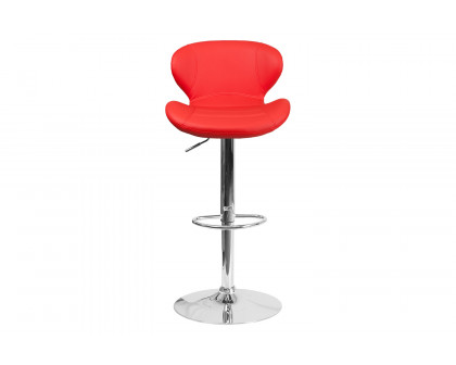 BLNK Francis Vinyl Adjustable Height Bar Stool with Curved Back and Chrome Base - Red