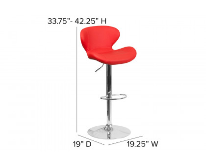 BLNK Francis Vinyl Adjustable Height Bar Stool with Curved Back and Chrome Base - Red