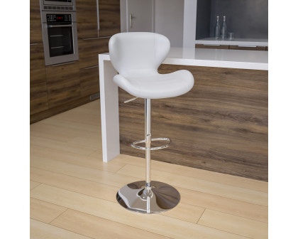 BLNK Francis Vinyl Adjustable Height Bar Stool with Curved Back and Chrome Base