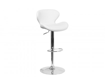 BLNK Francis Vinyl Adjustable Height Bar Stool with Curved Back and Chrome Base - White