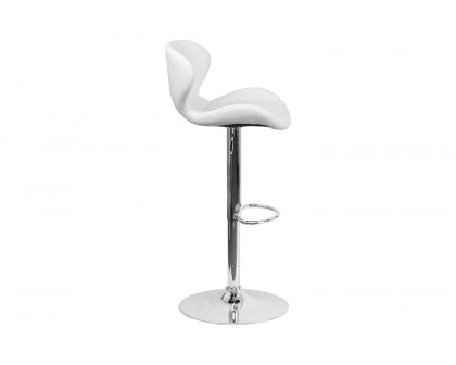 BLNK Francis Vinyl Adjustable Height Bar Stool with Curved Back and Chrome Base - White