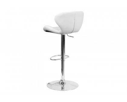 BLNK Francis Vinyl Adjustable Height Bar Stool with Curved Back and Chrome Base - White