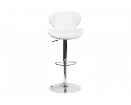 BLNK Francis Vinyl Adjustable Height Bar Stool with Curved Back and Chrome Base - White