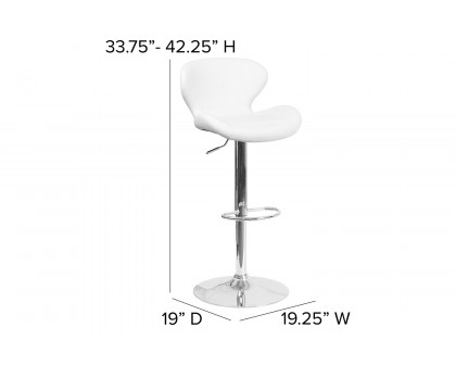 BLNK Francis Vinyl Adjustable Height Bar Stool with Curved Back and Chrome Base - White