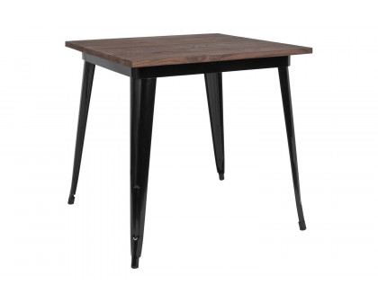 BLNK Toby Square Metal Indoor Table with Walnut Rustic Wood Top - Black