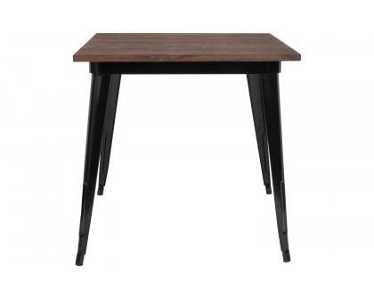 BLNK Toby Square Metal Indoor Table with Walnut Rustic Wood Top - Black