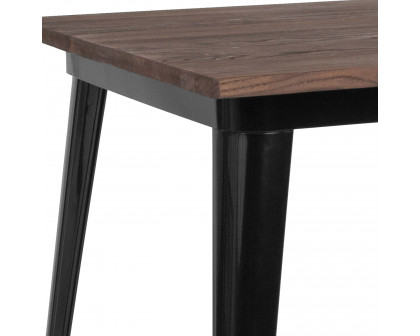 BLNK Toby Square Metal Indoor Table with Walnut Rustic Wood Top - Black