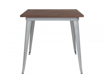 BLNK Toby Square Metal Indoor Table with Walnut Rustic Wood Top - Silver