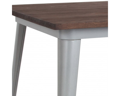 BLNK Toby Square Metal Indoor Table with Walnut Rustic Wood Top - Silver