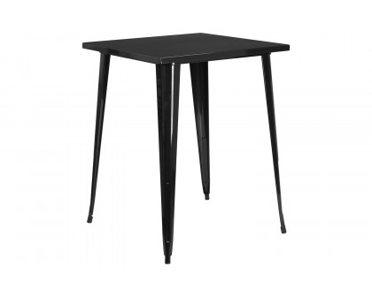 BLNK Nolan Commercial Square Metal Indoor-Outdoor Bar Height Table - Black