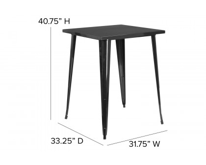 BLNK Nolan Commercial Square Metal Indoor-Outdoor Bar Height Table - Black