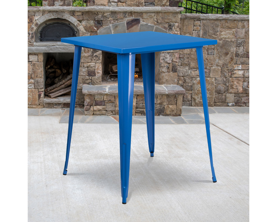 BLNK Nolan Commercial Square Metal Indoor-Outdoor Bar Height Table - Blue