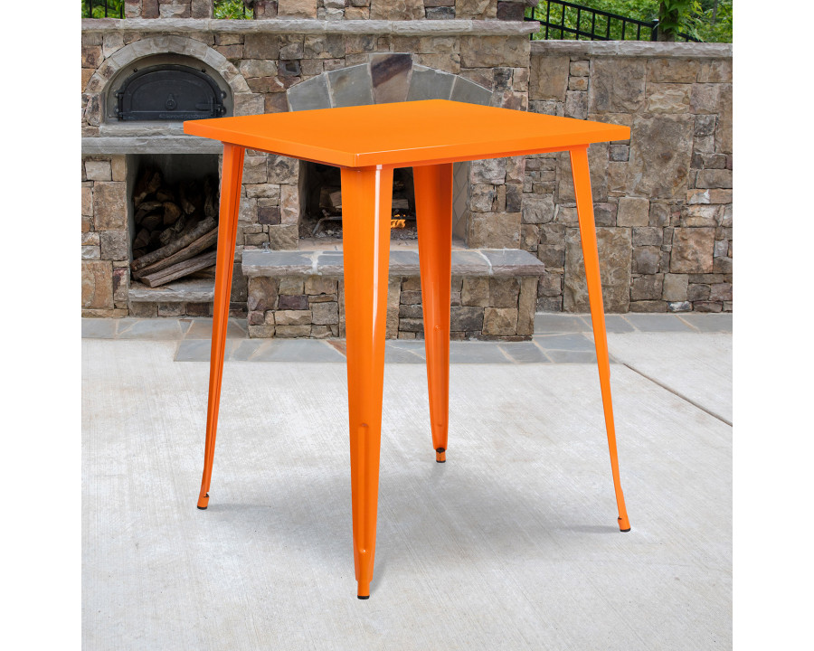 BLNK Nolan Commercial Square Metal Indoor-Outdoor Bar Height Table - Orange