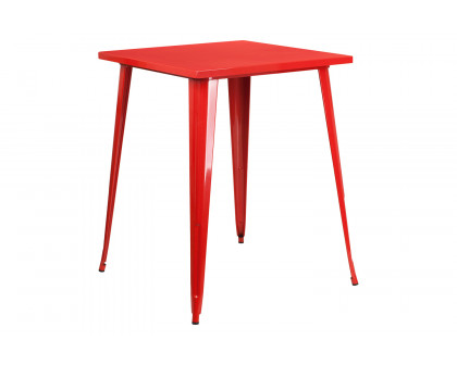 BLNK Nolan Commercial Square Metal Indoor-Outdoor Bar Height Table - Red