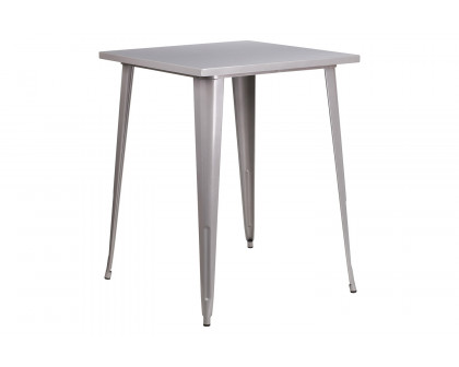 BLNK Nolan Commercial Square Metal Indoor-Outdoor Bar Height Table - Silver