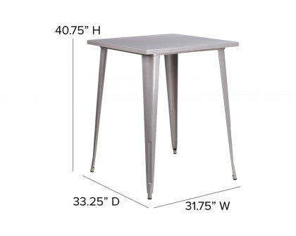 BLNK Nolan Commercial Square Metal Indoor-Outdoor Bar Height Table - Silver