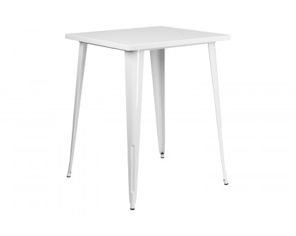 BLNK Nolan Commercial Square Metal Indoor-Outdoor Bar Height Table - White