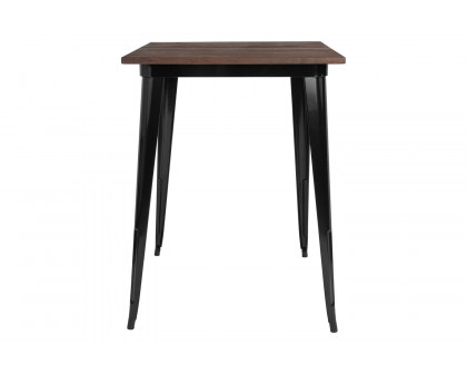 BLNK Nolan Square Metal Indoor Bar Height Table with Walnut Rustic Wood Top - Black