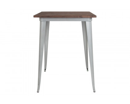 BLNK Nolan Square Metal Indoor Bar Height Table with Walnut Rustic Wood Top - Silver