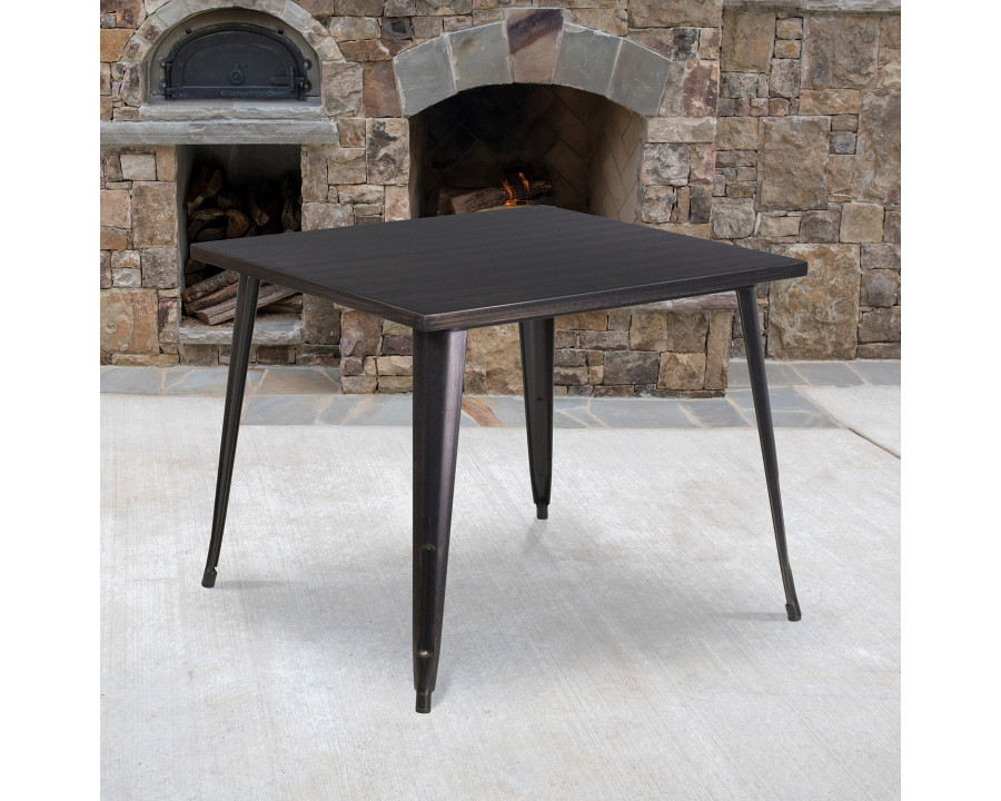 BLNK Parker Commercial Square Metal Indoor-Outdoor Table - Black/Antique