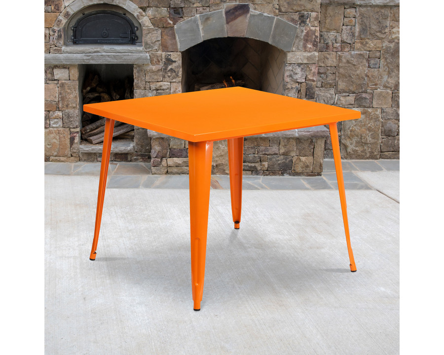 BLNK Parker Commercial Square Metal Indoor-Outdoor Table - Orange