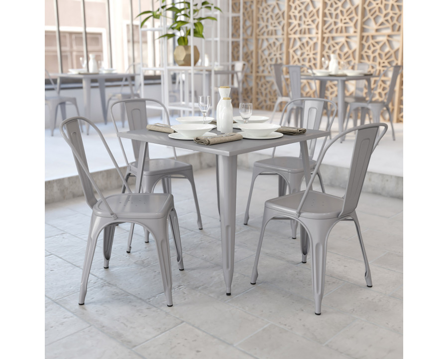 BLNK Parker Commercial Square Metal Indoor-Outdoor Table - Silver