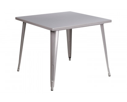 BLNK Parker Commercial Square Metal Indoor-Outdoor Table - Silver