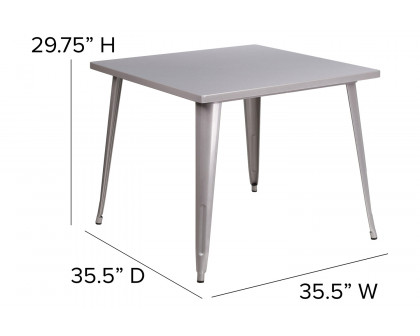 BLNK Parker Commercial Square Metal Indoor-Outdoor Table - Silver