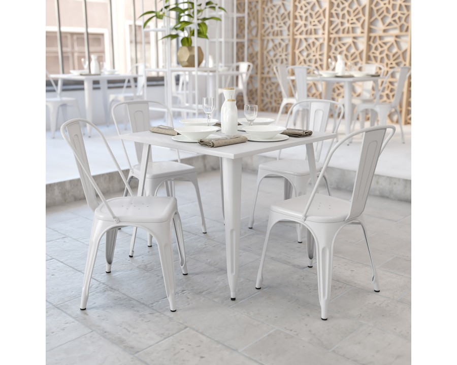 BLNK Parker Commercial Square Metal Indoor-Outdoor Table - White