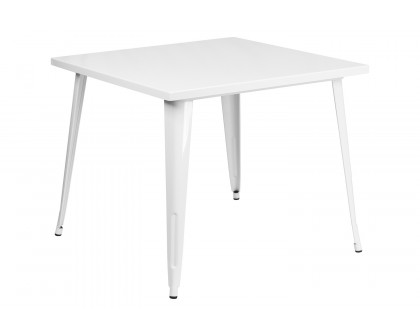 BLNK Parker Commercial Square Metal Indoor-Outdoor Table - White